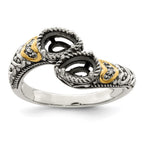 Sterling Silver Antiqued w/14k 2-stone w/Diamond Mother's Ring