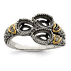 Sterling Silver Antiqued w/14k 3-stone w/Diamond Mother's Ring