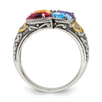 Sterling Silver Antiqued w/14k 4-stone w/Diamond Mother's Ring