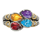 Sterling Silver Antiqued w/14k 4-stone w/Diamond Mother's Ring