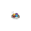 Sterling Silver Antiqued w/14k 4-stone w/Diamond Mother's Ring