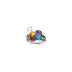 Sterling Silver Antiqued w/14k 4-stone w/Diamond Mother's Ring