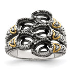 Sterling Silver Antiqued w/14k 5-stone w/Diamond Mother's Ring