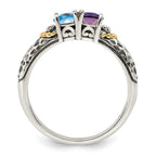 Sterling Silver Antiqued w/14k 2-stone w/Diamond Mother's Ring