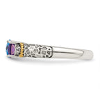 Sterling Silver Antiqued w/14k 2-stone w/Diamond Mother's Ring