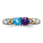Sterling Silver Antiqued w/14k 2-stone w/Diamond Mother's Ring