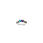 Sterling Silver Antiqued w/14k 2-stone w/Diamond Mother's Ring