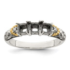 Sterling Silver Antiqued w/14k 3-stone w/Diamond Mother's Ring