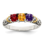Sterling Silver Antiqued w/14k 3-stone w/Diamond Mother's Ring