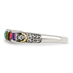 Sterling Silver Antiqued w/14k 4-stone w/Diamond Mother's Ring