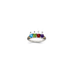 Sterling Silver Antiqued w/14k 4-stone w/Diamond Mother's Ring
