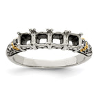 Sterling Silver Antiqued w/14k 4-stone w/Diamond Mother's Ring