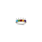 Sterling Silver Antiqued w/14k 5-stone w/Diamond Mother's Ring