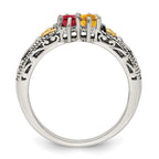 Sterling Silver Antiqued w/14k 2-stone w/Diamond Mother's Ring