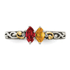 Sterling Silver Antiqued w/14k 2-stone w/Diamond Mother's Ring