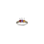 Sterling Silver Antiqued w/14k 3-stone w/Diamond Mother's Ring