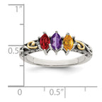Sterling Silver Antiqued w/14k 3-stone w/Diamond Mother's Ring