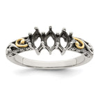 Sterling Silver Antiqued w/14k 3-stone w/Diamond Mother's Ring