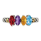 Sterling Silver Antiqued w/14k 4-stone w/Diamond Mother's Ring