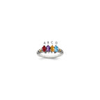 Sterling Silver Antiqued w/14k 4-stone w/Diamond Mother's Ring
