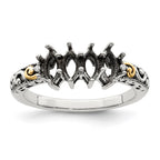 Sterling Silver Antiqued w/14k 4-stone w/Diamond Mother's Ring