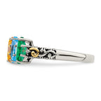 Sterling Silver Antiqued w/14k 5-stone w/Diamond Mother's Ring