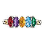 Sterling Silver Antiqued w/14k 5-stone w/Diamond Mother's Ring