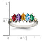 Sterling Silver Antiqued w/14k 5-stone w/Diamond Mother's Ring