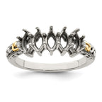 Sterling Silver Antiqued w/14k 5-stone w/Diamond Mother's Ring