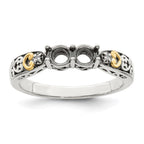 Sterling Silver Antiqued w/14k 2-stone w/Diamond Mother's Ring