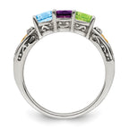 Sterling Silver Antiqued w/14k 3-stone w/Diamond Mother's Ring