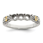 Sterling Silver Antiqued w/14k 3-stone w/Diamond Mother's Ring