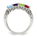Sterling Silver Antiqued w/14k 4-stone w/Diamond Mother's Ring
