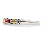 Sterling Silver Antiqued w/14k 4-stone w/Diamond Mother's Ring