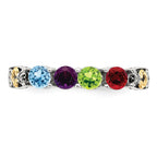 Sterling Silver Antiqued w/14k 4-stone w/Diamond Mother's Ring