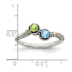 Sterling Silver Antiqued w/14k 2-stone w/Diamond Mother's Ring
