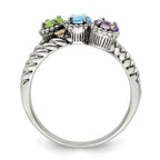 Sterling Silver Antiqued w/14k 3-stone w/Diamond Mother's Ring