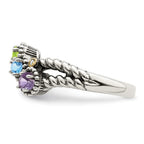 Sterling Silver Antiqued w/14k 3-stone w/Diamond Mother's Ring