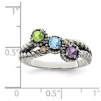 Sterling Silver Antiqued w/14k 3-stone w/Diamond Mother's Ring