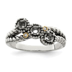 Sterling Silver Antiqued w/14k 3-stone w/Diamond Mother's Ring