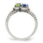 Sterling Silver Antiqued w/14k 4-stone w/Diamond Mother's Ring