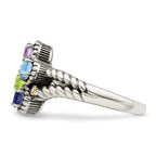 Sterling Silver Antiqued w/14k 4-stone w/Diamond Mother's Ring