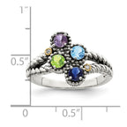 Sterling Silver Antiqued w/14k 4-stone w/Diamond Mother's Ring