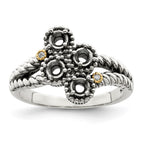 Sterling Silver Antiqued w/14k 4-stone w/Diamond Mother's Ring