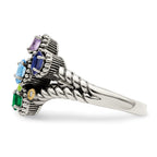 Sterling Silver Antiqued w/14k 5-stone w/Diamond Mother's Ring