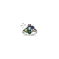 Sterling Silver Antiqued w/14k 5-stone w/Diamond Mother's Ring