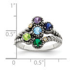 Sterling Silver Antiqued w/14k 5-stone w/Diamond Mother's Ring