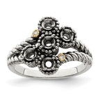 Sterling Silver Antiqued w/14k 5-stone w/Diamond Mother's Ring