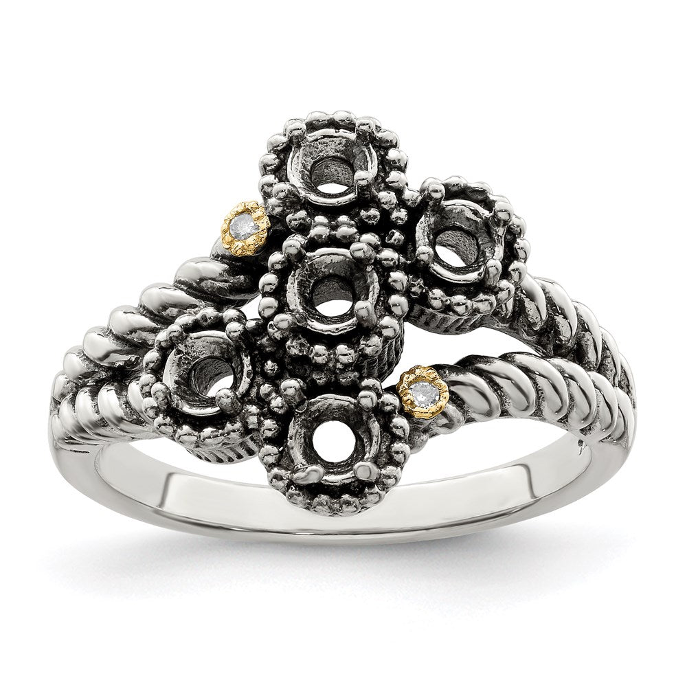 Sterling Silver Antiqued w/14k 5-stone w/Diamond Mother's Ring
