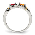 Sterling Silver Antiqued w/14k 2-stone w/Diamond Mother's Ring